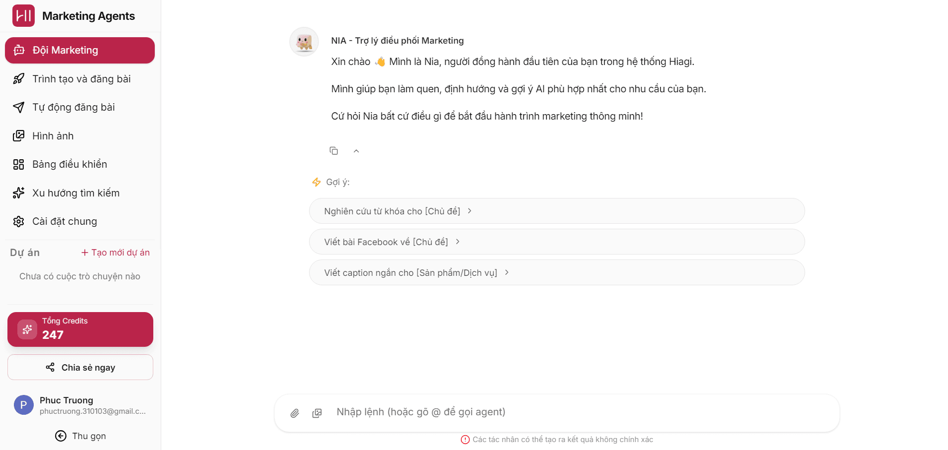 Hiagi dashboard mockup